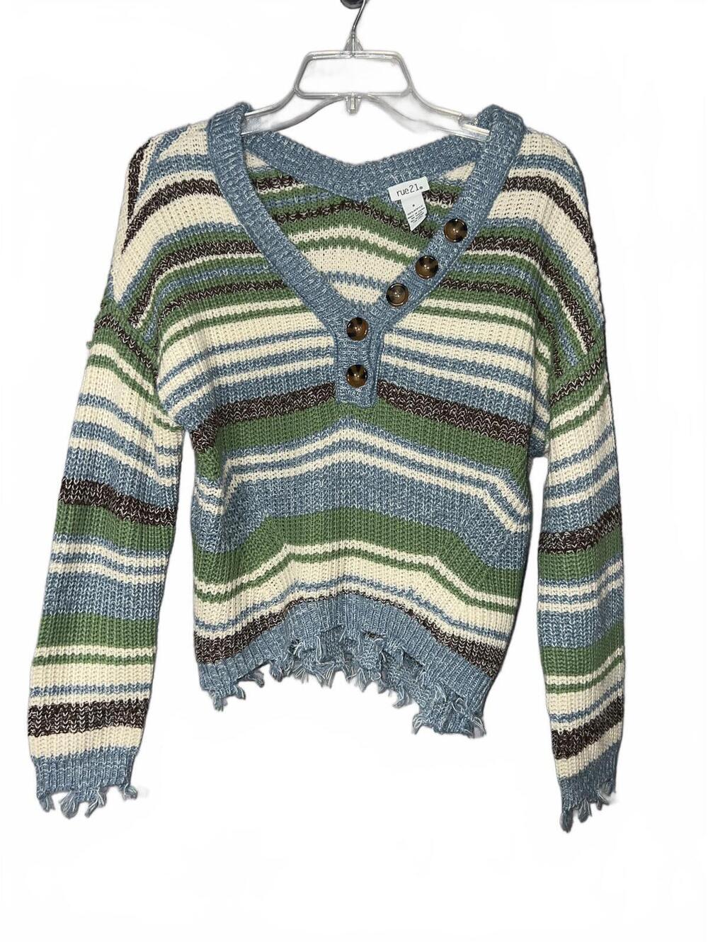 Rue21 Striped Vneck Button Front Sweater Small